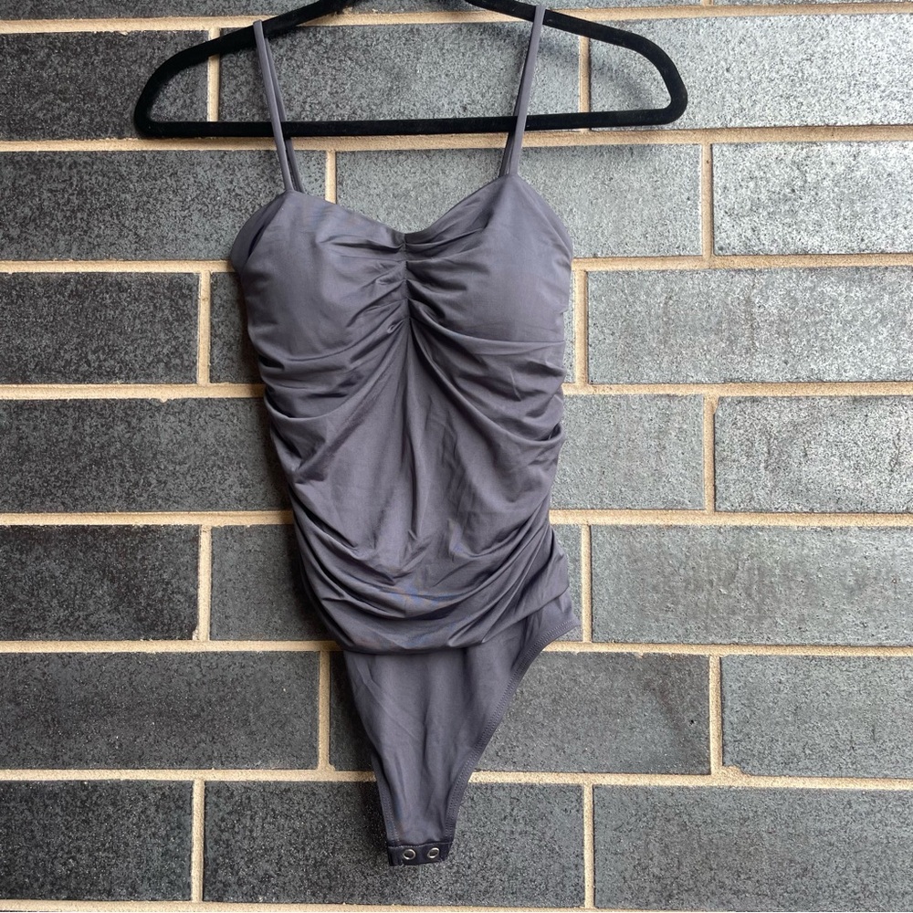 Express Gray Bodysuit with Ruched Detailing